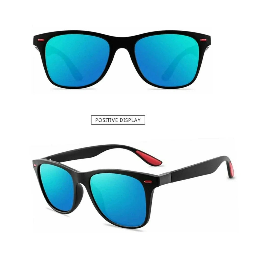 Mens Polarized Sunglasses Black Frame Blue Mirrored Lens Classic Hip Hop‎ Street